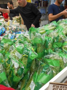 Enough products at the market for all the Seder meals happening in the city. 